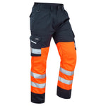 Leo BIDEFORD Hi-Vis Orange/Navy Cargo Work Trousers Class 1 CT01-O/NV-LEO