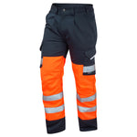 Leo BIDEFORD Hi-Vis Orange/Navy Cargo Work Trousers Class 1 CT01-O/NV-LEO