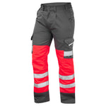 Leo BIDEFORD Hi-Vis Red/Grey Cargo Work Trousers Class 1 CT01-R/GY-LEO