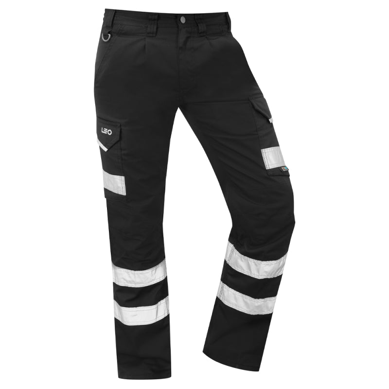 Leo ILFRACOMBE Black Cargo Work Trousers with Knee Pad Pockets CT02-BK-LEO