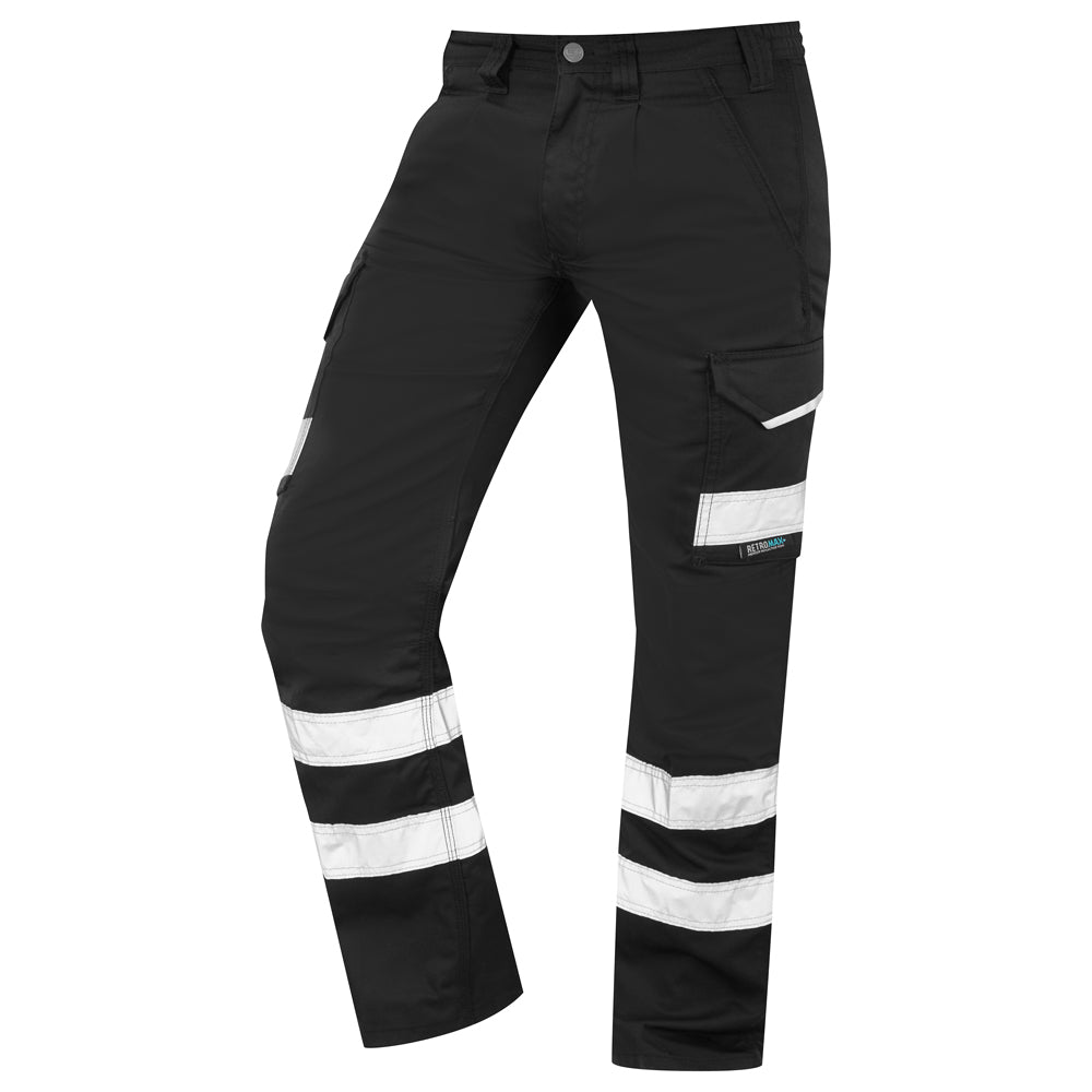 Leo ILFRACOMBE Black Cargo Work Trousers with Knee Pad Pockets CT02-BK-LEO