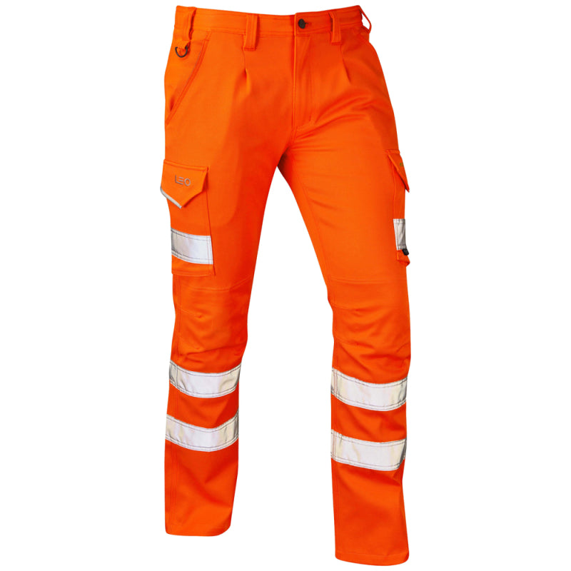 Leo KINGFORD Hi-Vis Orange Stretch Cargo Work Trousers Class 1 CT04-O-LEO