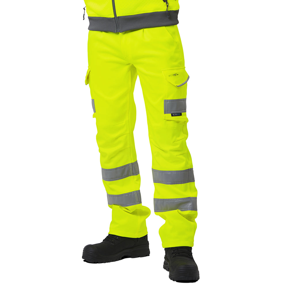 Leo KINGFORD Hi-Vis Yellow Stretch Cargo Work Trousers Class 1 CT04-Y-LEO