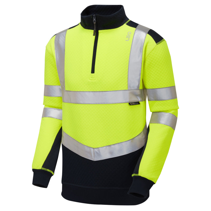 Leo TAPELEY Hi-Vis Yellow/Navy 1/4 Zip Sweatshirt SS08-Y/NV-LEO