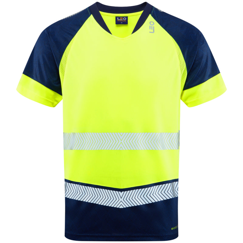 Leo FORDA Hi-Vis Yellow/Navy Print T-Shirt T16-Y/NP-LEO