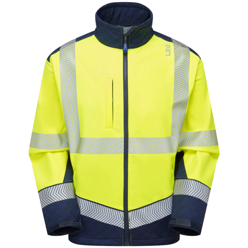 Leo BOWDEN Hi-Vis Yellow/Navy Print Softshell Jacket SJ02-Y/NP-LEO