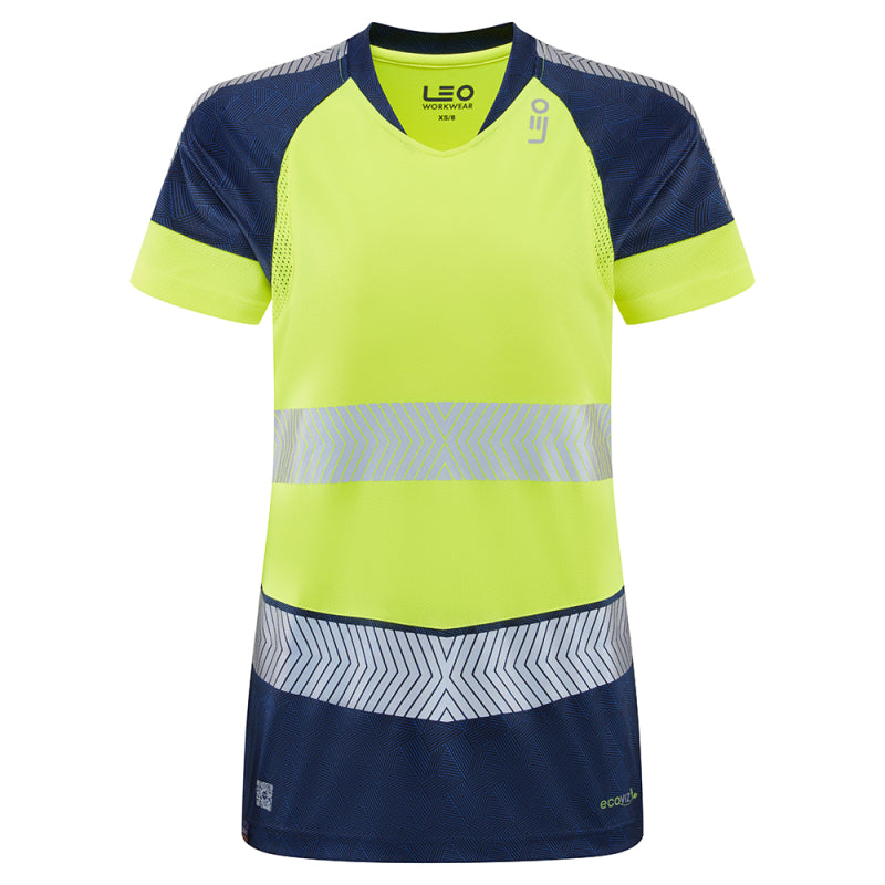 Leo LORNA Hi-Vis Yellow/Navy Print Long Sleeve T-Shirt TL16-Y/NP-LEO