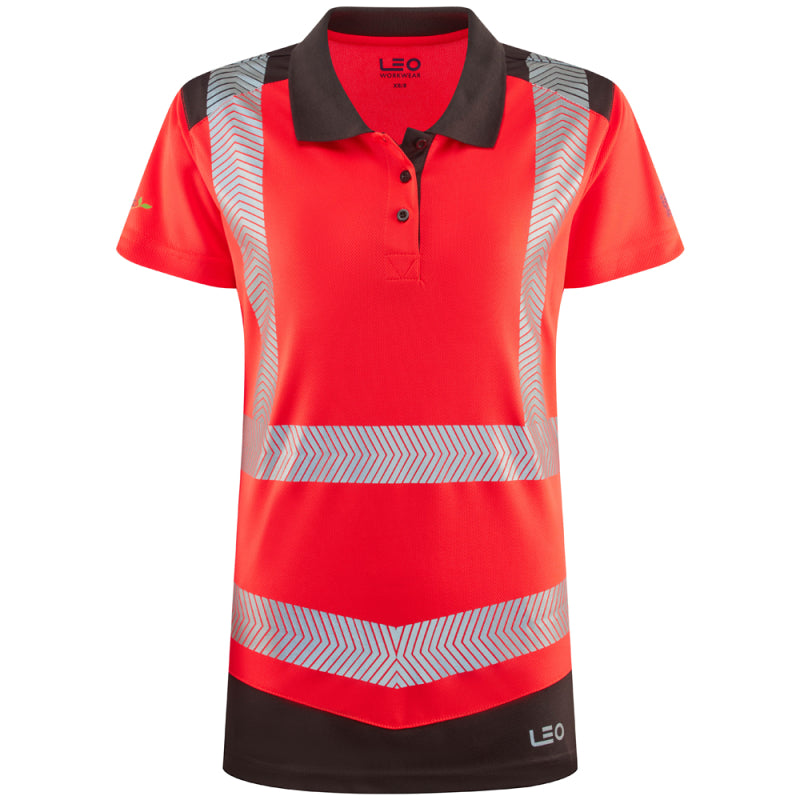 Leo ELMSCOTT Women's Hi-Vis Red/Grey Polo Shirt PL14-R/GY-LEO