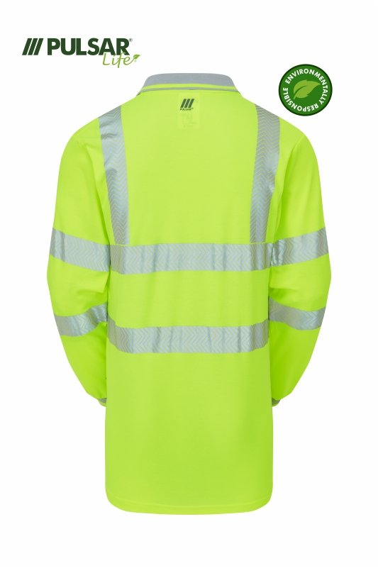 PULSAR LIFE Men's Hi-Vis Yellow Long Sleeve Polo Shirt LFE903