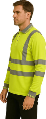 Step Ahead Hi Vis Visibility Long Sleeve Polo Shirts Safety Work-wear