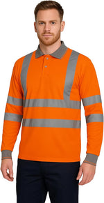 Step Ahead Hi Vis Visibility Long Sleeve Polo Shirts Safety Work-wear