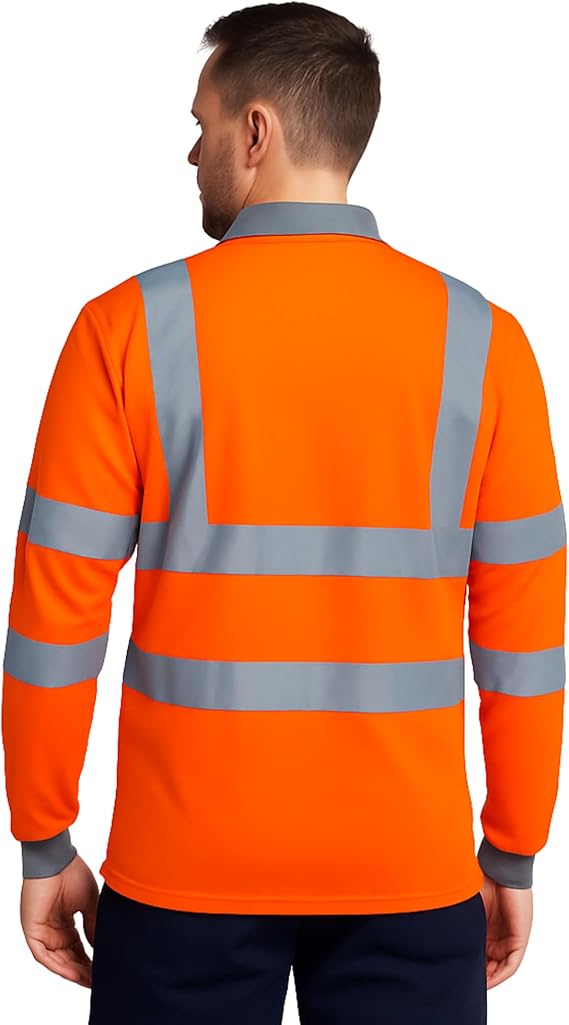 Step Ahead Hi Vis Visibility Long Sleeve Polo Shirts Safety Work-wear