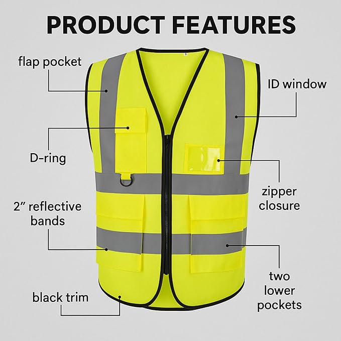 Step Ahead Executive Hi-Vis Vest – EN20471 Certified High Visibility Workwear with Utility Pockets