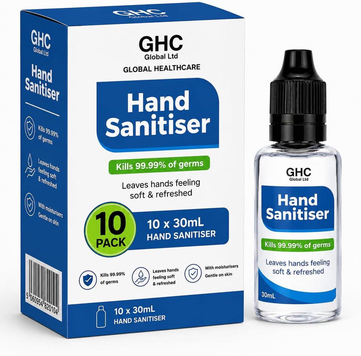 GHC Global Health Care 75% Alcohol Antibacterial Hand Sanitiser Gel – Quick Dry Moisturising Formula | 30ml, 50ml & 100ml