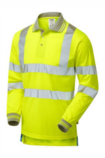 Hi-Vis Yellow Long Sleeve Polo Shirt Moisture Wicking P458-YEL