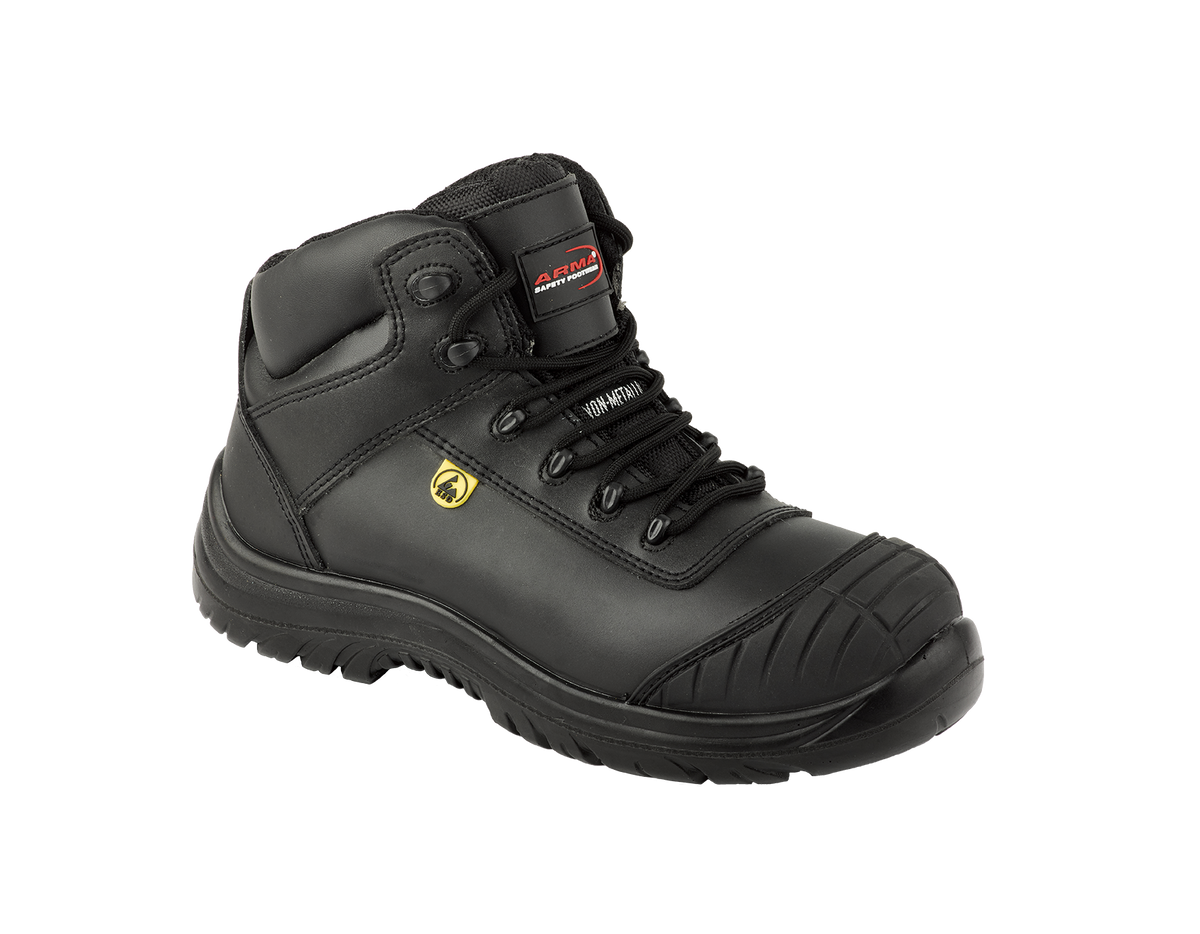 A13-FALCON S3 Metal-Free ESD Safety Boots – Black Leather, SRC Slip Resistant