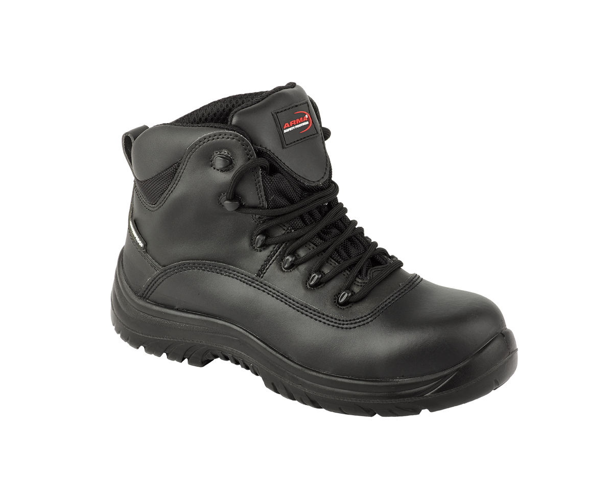 A14-RAPTOR S3 Waterproof Metal-Free Safety Boots – Black Leather, Memory Foam, SRC Rated