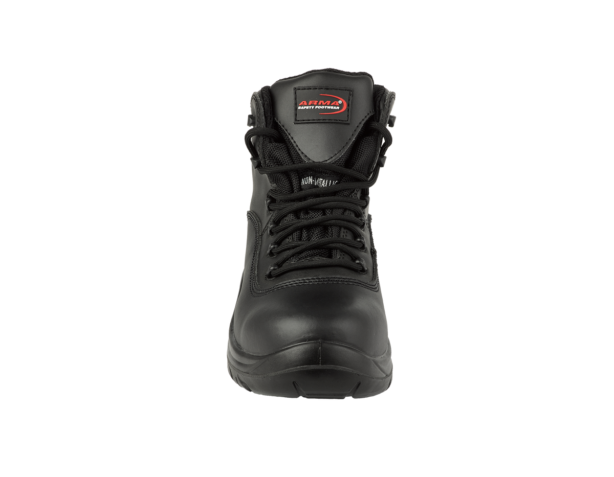 A14-RAPTOR S3 Waterproof Metal-Free Safety Boots – Black Leather, Memory Foam, SRC Rated