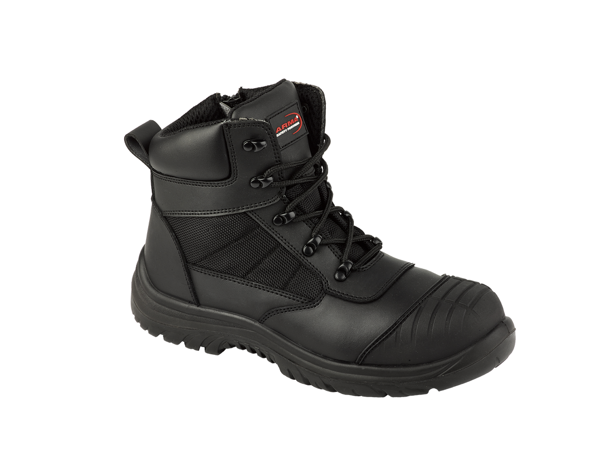 A16-TITAN S3 Black Leather Zip Side Safety Boots – Steel Toe, SRC Rated
