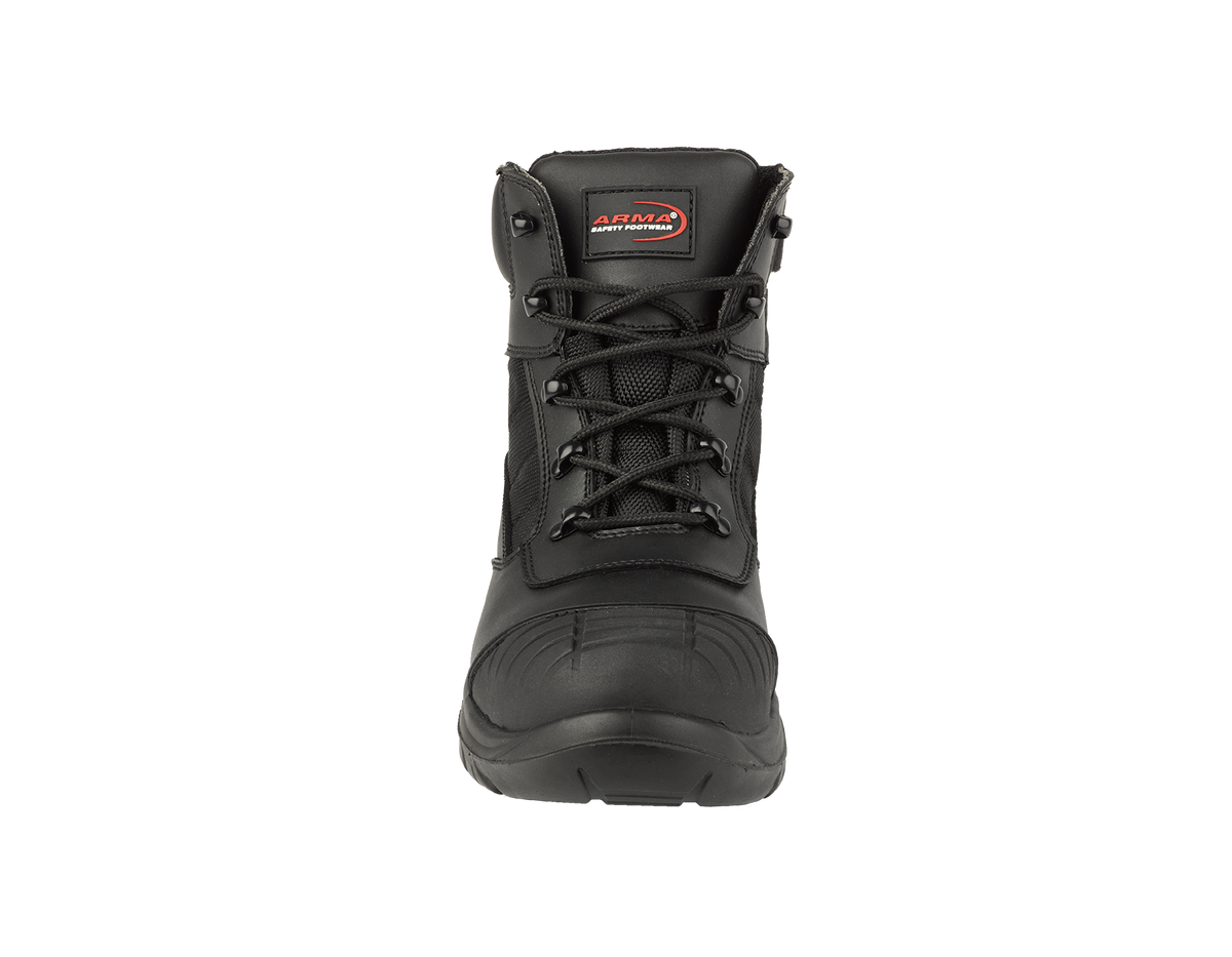 A16-TITAN S3 Black Leather Zip Side Safety Boots – Steel Toe, SRC Rated