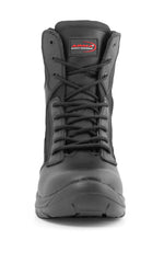 A6-WARRIOR S3 Black Leather Zip Side Safety Boots – Steel Toe, Memory Foam, SRC Slip Rated