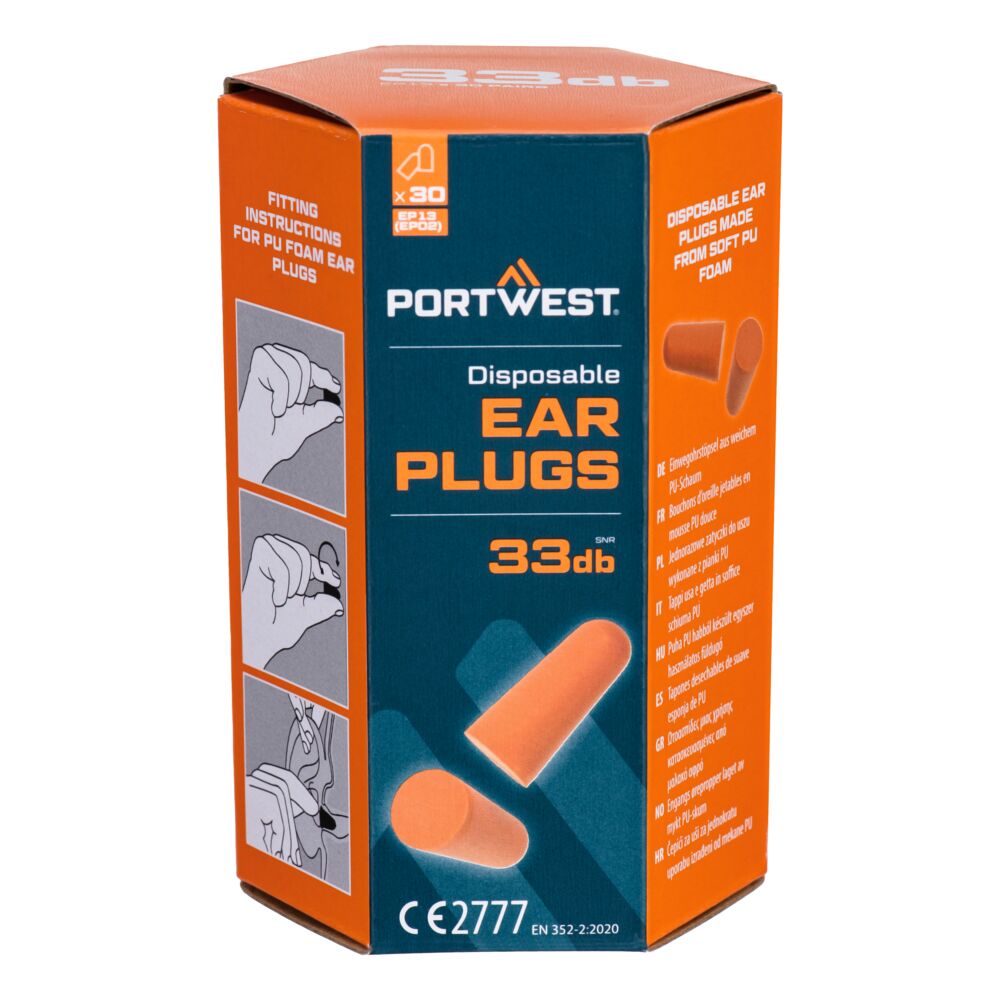 PU Foam Ear Plugs - EP13 Disposable Noise Protection 30pk