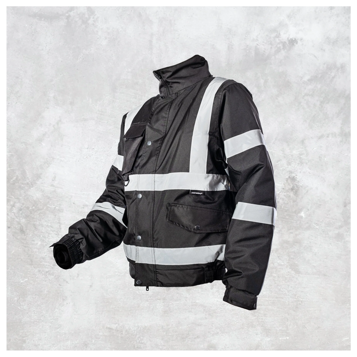 Custom Print Hi-Vis Waterproof Bomber Jacket - Black