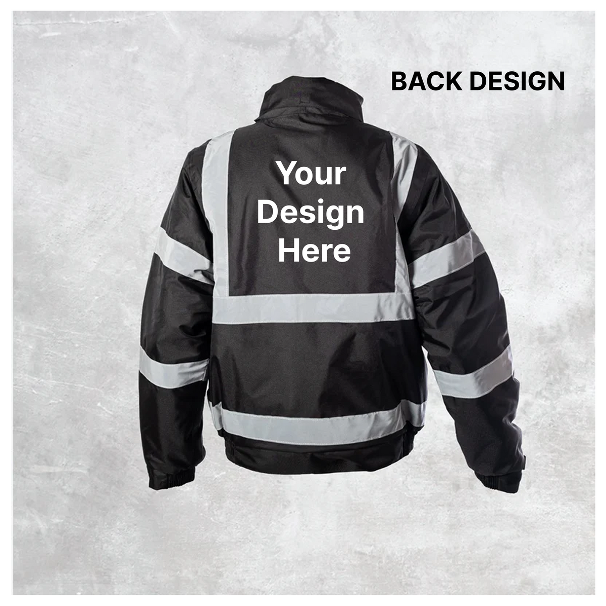Custom Print Hi-Vis Waterproof Bomber Jacket - Black