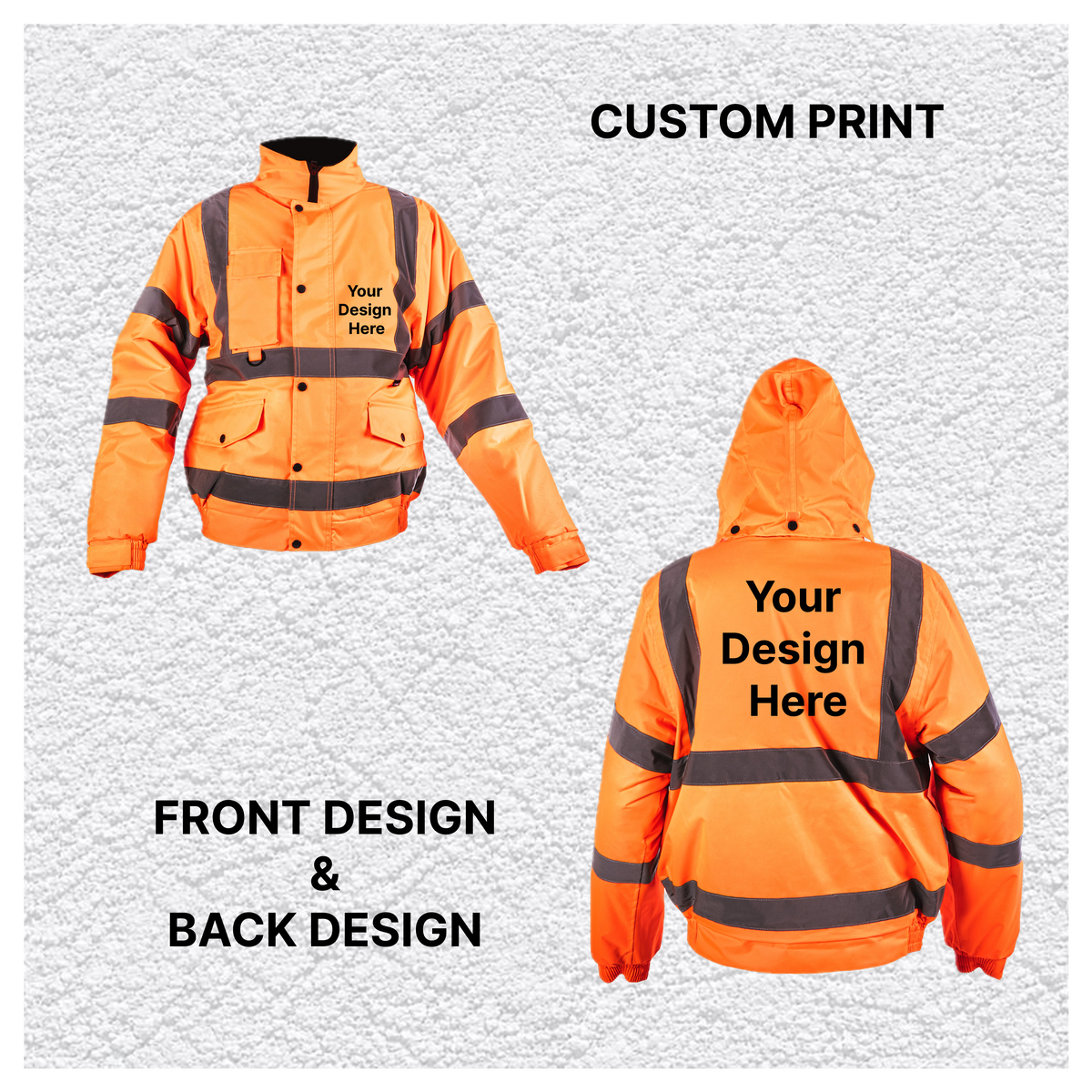 Custom Print Hi-Vis Waterproof Bomber Jacket - Orange