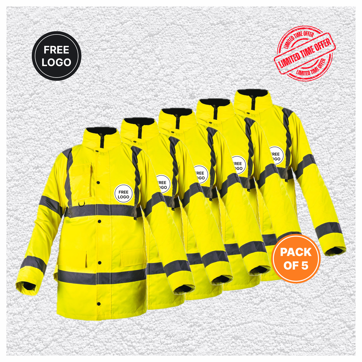 5 X Custom Print Hi Vis Waterproof Parka Jacket