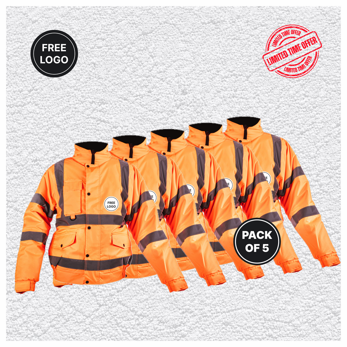 5 X Custom Print Hi-Vis Waterproof Bomber Jacket