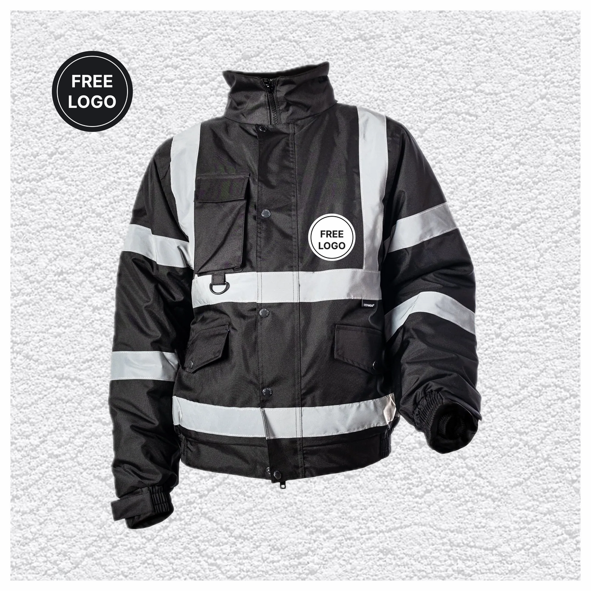 5 X Custom Print Hi-Vis Waterproof Bomber Jacket - Black