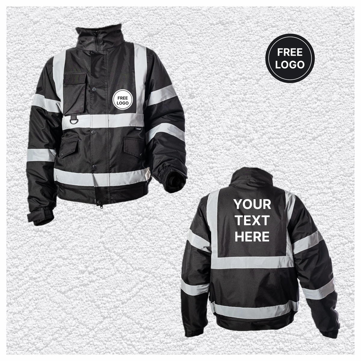 5 X Custom Print Hi-Vis Waterproof Bomber Jacket - Black