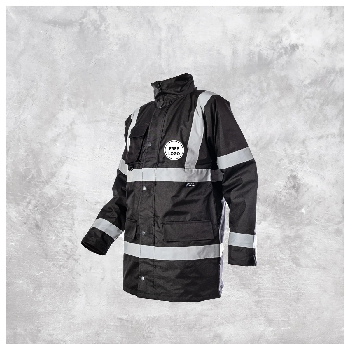 Custom Print Hi Vis Waterproof Parka Jacket – Black