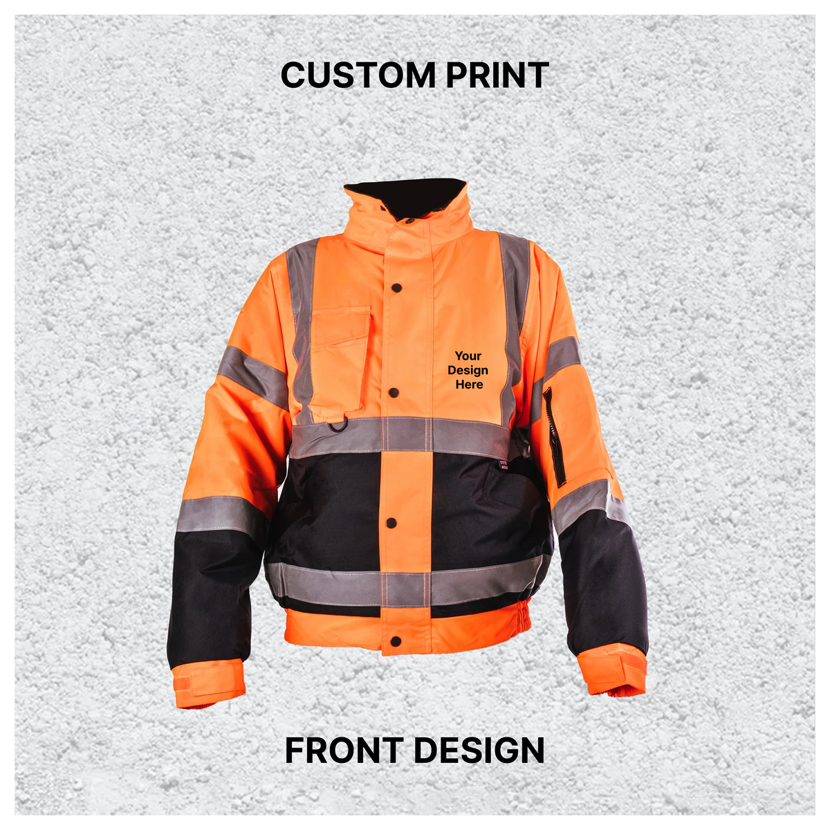 Custom Print Hi-Vis Waterproof Bomber Jacket - Orange/Navy