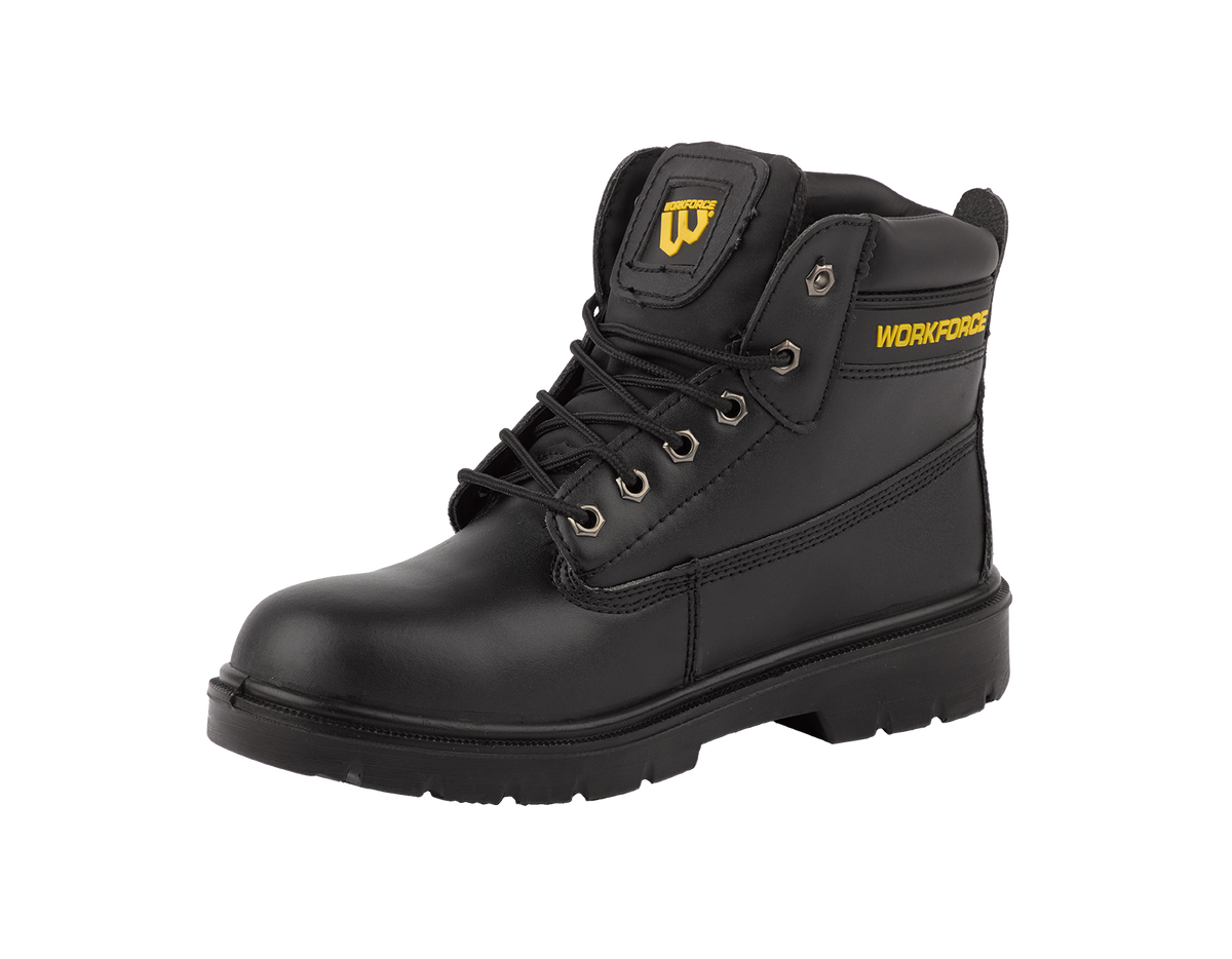 Workforce WF302-P Black Leather Safety Boot – S1P | SRC | Durable & Comfortable