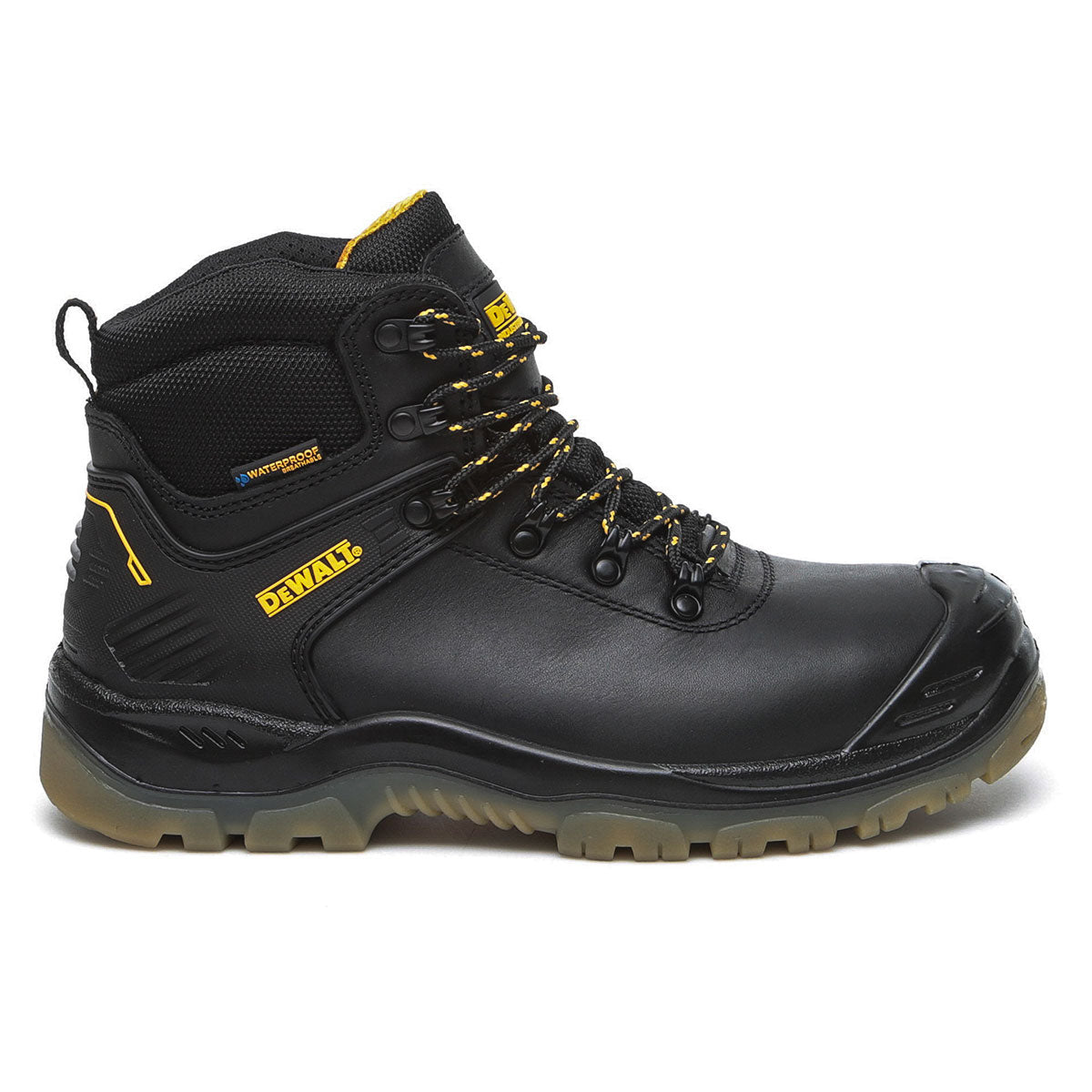 DeWalt Full Grain Black Leather Waterproof Safety Boot – Steel Toe & Midsole, PU/TPU Outsole