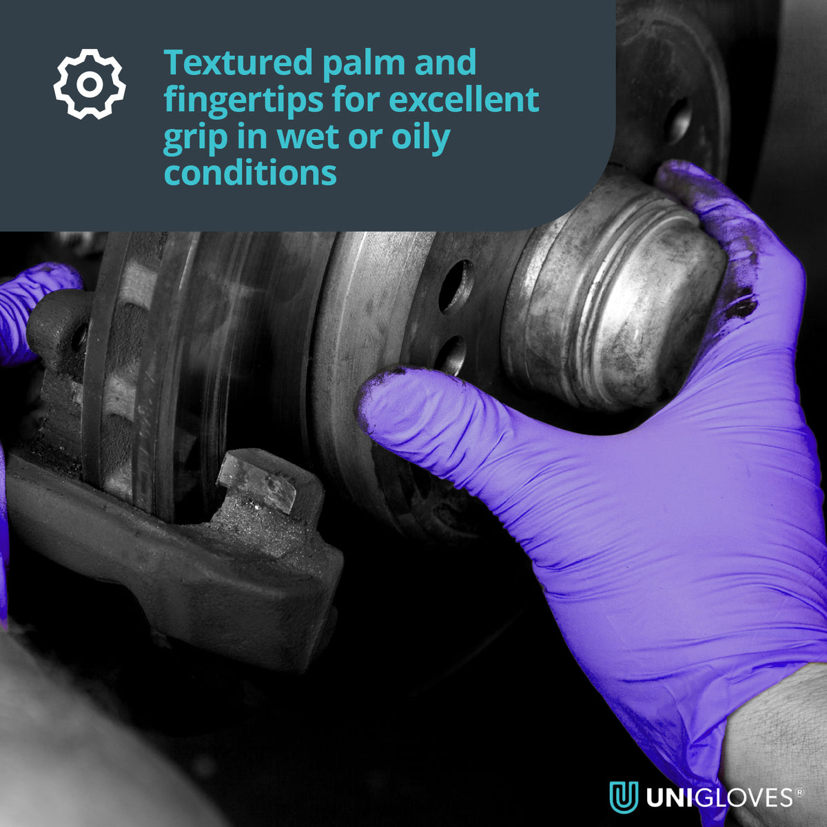 heavy duty disposable gloves with textured palm and fingertips for excellent grip in wet or oily conditions