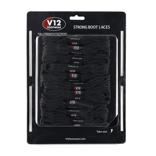 V12 140cm Black Boot Laces – Pack of 10 Pairs