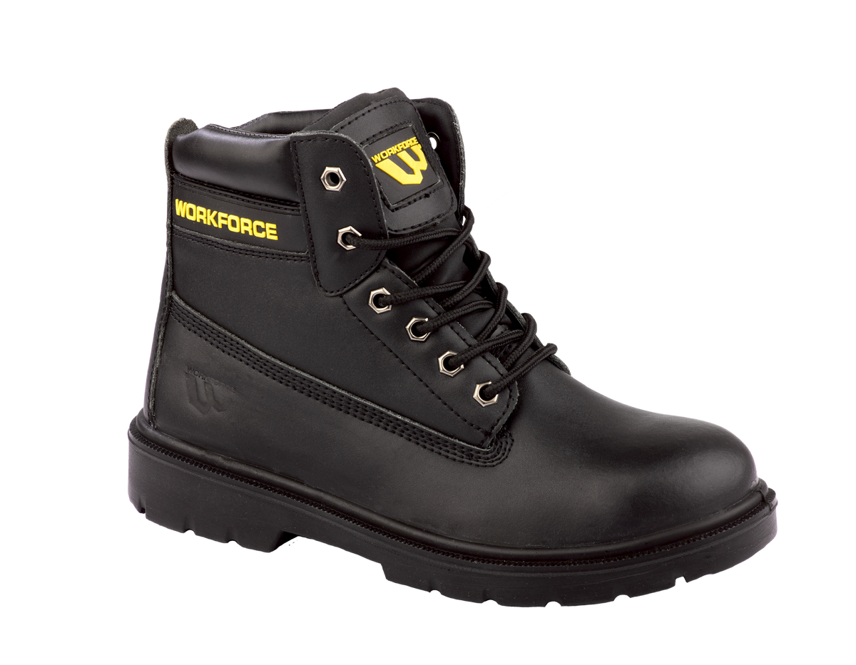 Workforce WF302-P Black Leather Safety Boot – S1P | SRC | Durable & Comfortable