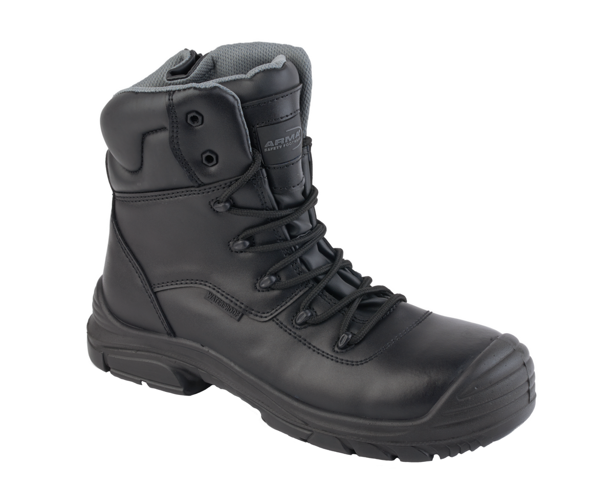 A23-TACTICAL S3 Waterproof Metal-Free Safety Boot – Black Leather, Zip Side