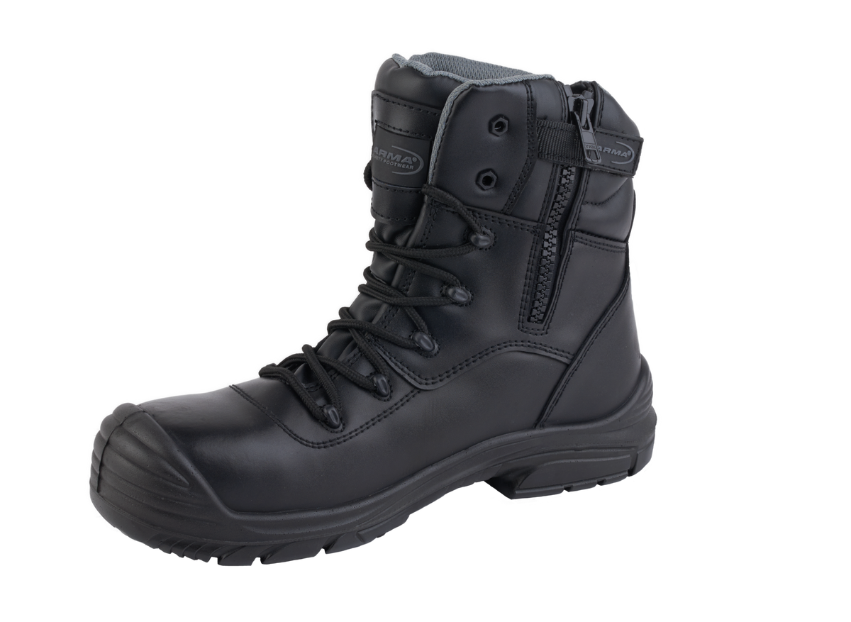 A23-TACTICAL S3 Waterproof Metal-Free Safety Boot – Black Leather, Zip Side