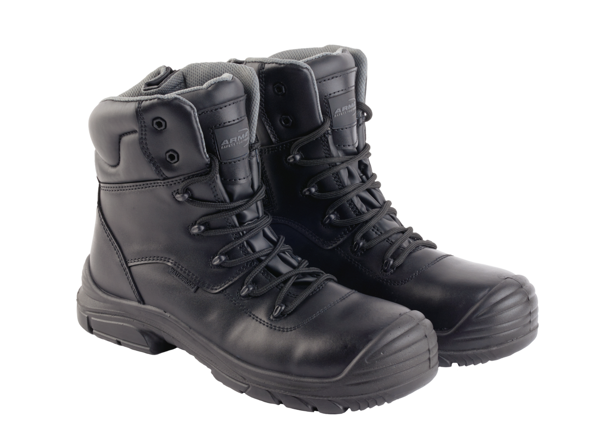 A23-TACTICAL S3 Waterproof Metal-Free Safety Boot – Black Leather, Zip Side