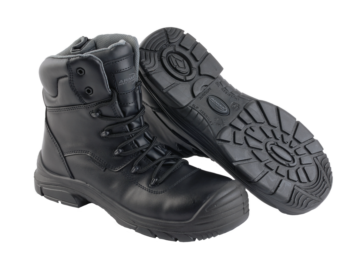 A23-TACTICAL S3 Waterproof Metal-Free Safety Boot – Black Leather, Zip Side