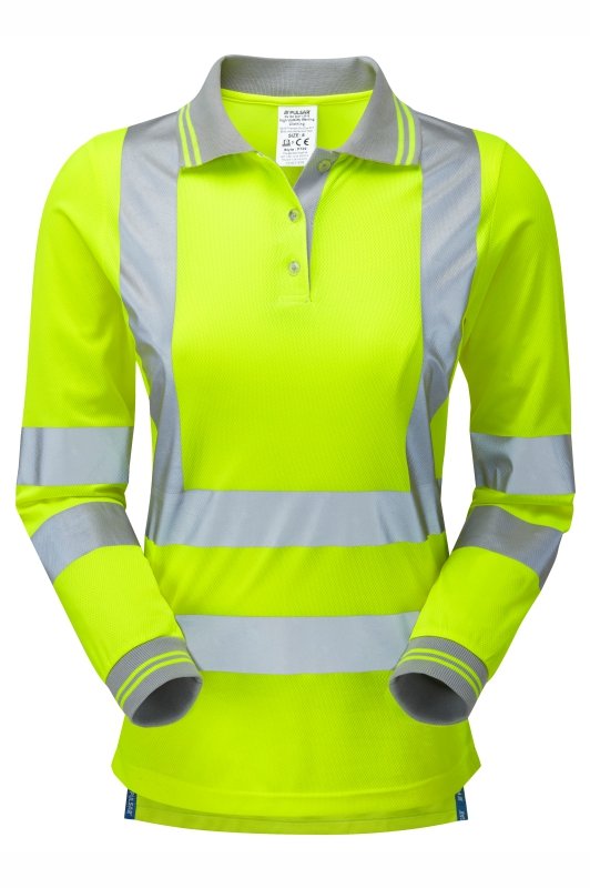 Women's Hi-Vis Yellow Long Sleeve Polo Shirt P702-YEL