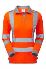 Women's Hi-Vis Orange Long Sleeve Polo Shirt PR703-ORG