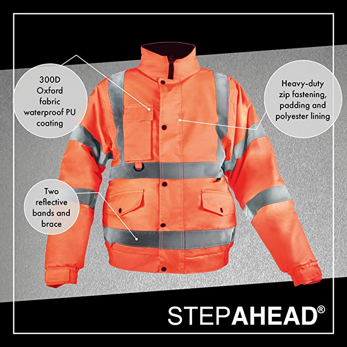 Hi-Viz Bomber Jacket | Class 3 Waterproof Workwear with Fleece Collar