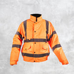 Hi-Viz Bomber Jacket | Class 3 Waterproof Workwear with Fleece Collar