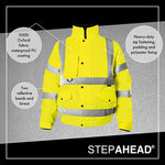 Hi-Viz Bomber Jacket | Class 3 Waterproof Workwear with Fleece Collar