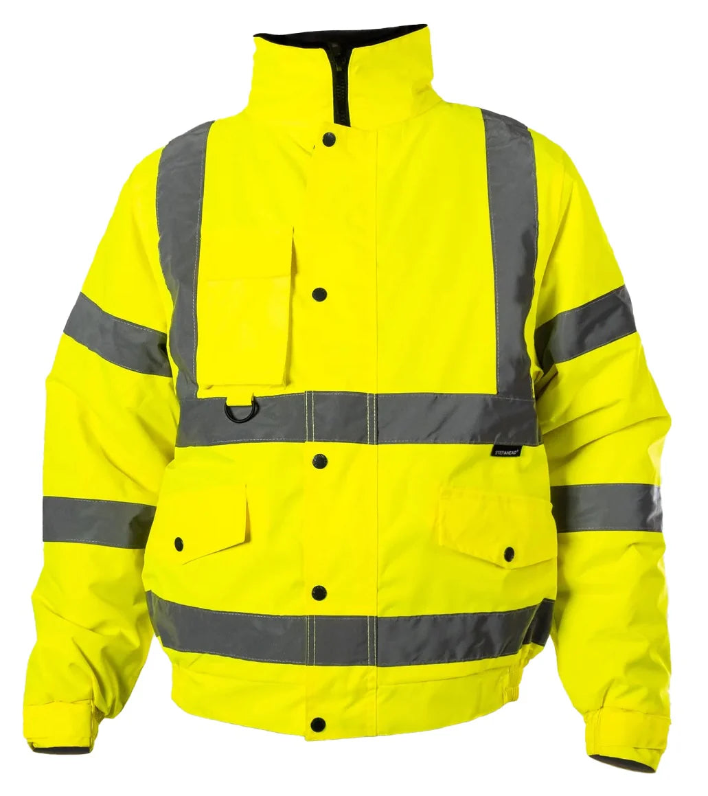 Hi-Viz Bomber Jacket | Class 3 Waterproof Workwear with Fleece Collar